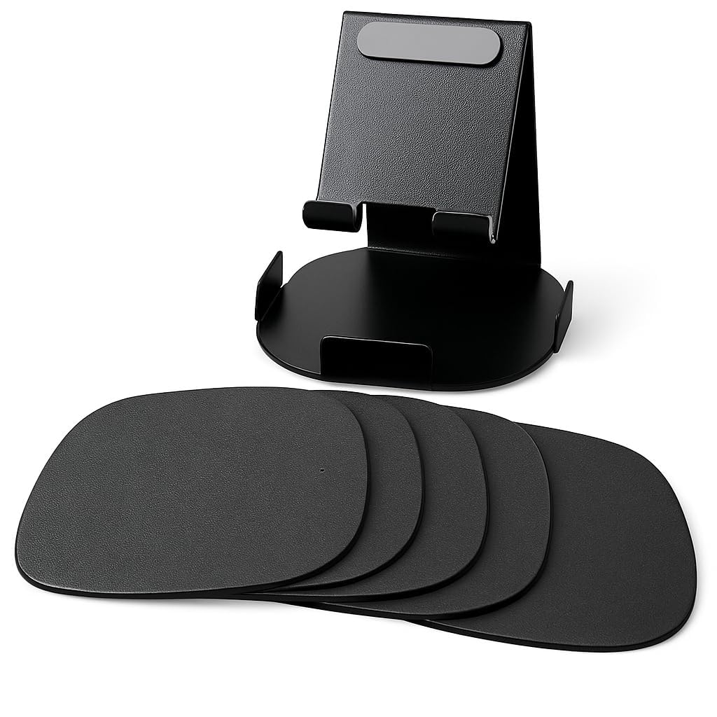 Mobile Phone Stand Holder with 4 Coasters, Desktop Mount, Black Matte-image-47