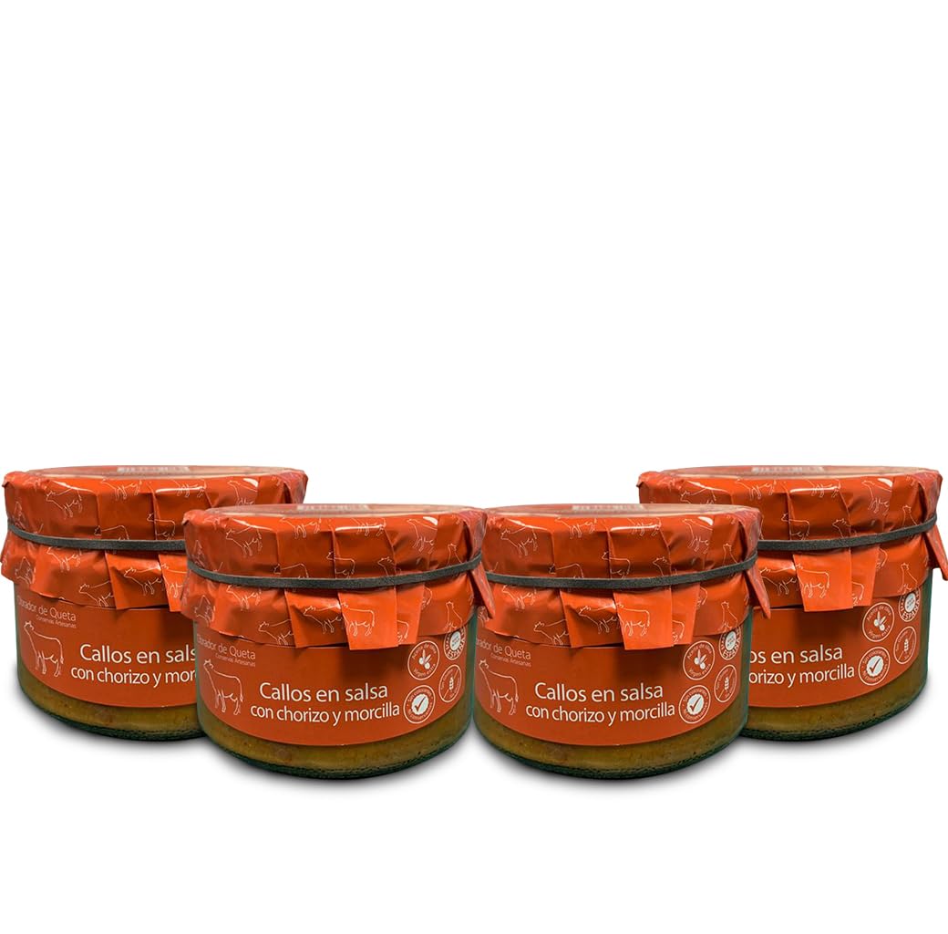 Trippa in salsa con chorizo ​​e sanguinaccio 560gr (Confezione da 4). Trippa alla Madrilena. Ricetta familiare, fatta in casa e artigianale. Conserve gourmet. Prodotto 100% fabbricato Spagna.