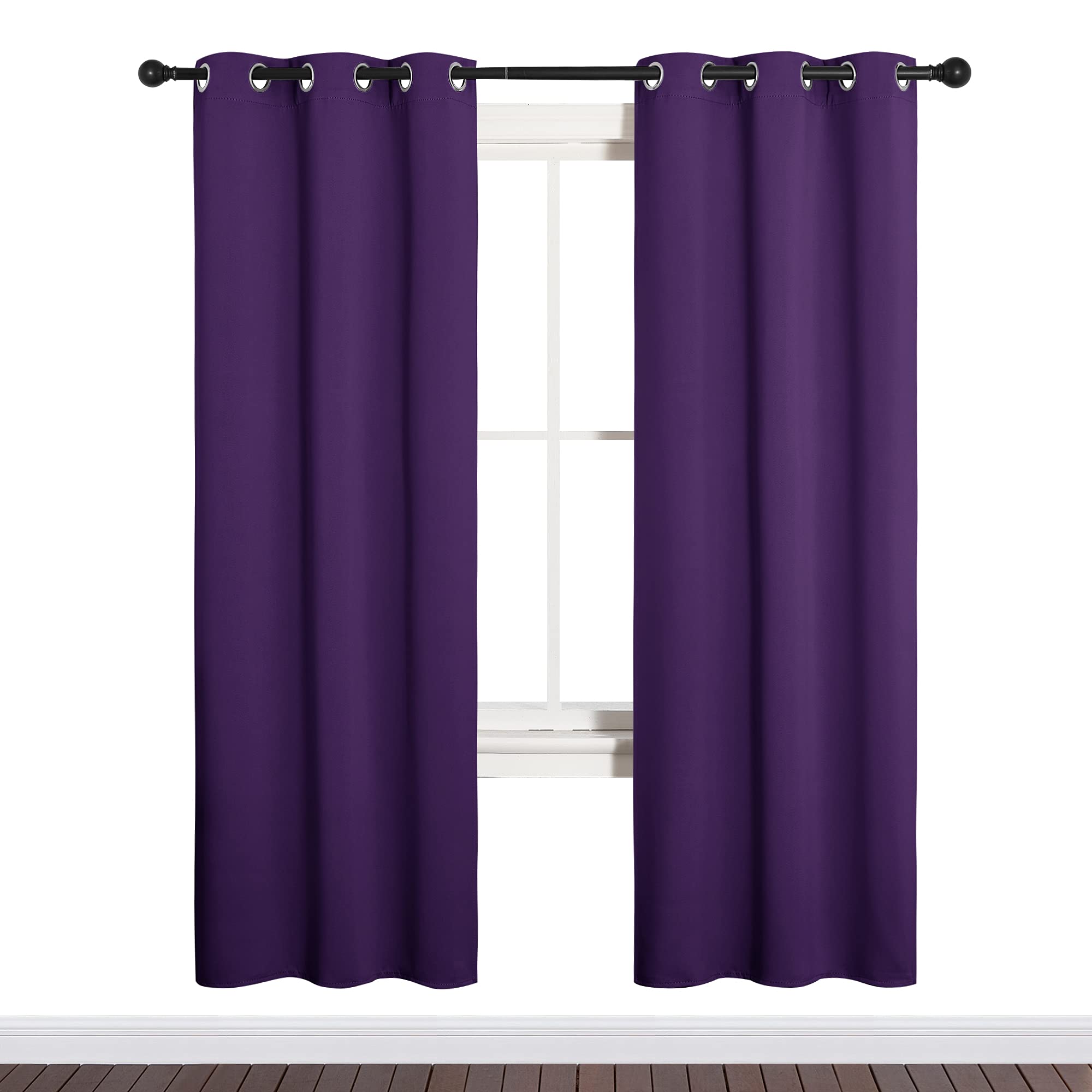 NICETOWN Thermal Insulated Blackout Draperies Curtains, Triple Weave Home Decoration Solid Ring Top Blackout Drape Panels for Bedroom (Set of 2, 34 x 72 inches, Royal Purple)