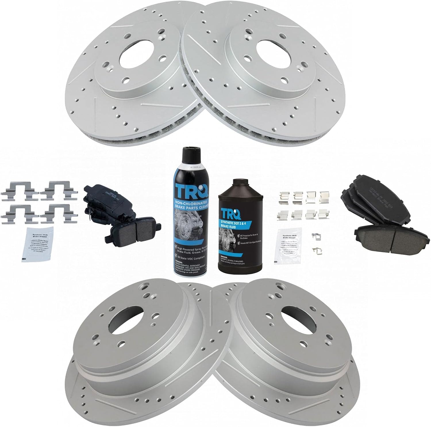 TRQ Front and Rear Performance Brake Pad & Rotor Kit Brake Chemical Kit Brake Pads Brake Rotors Set Ceramic Premium G-Coated Compatible with 2002-2004 Honda Odyssey