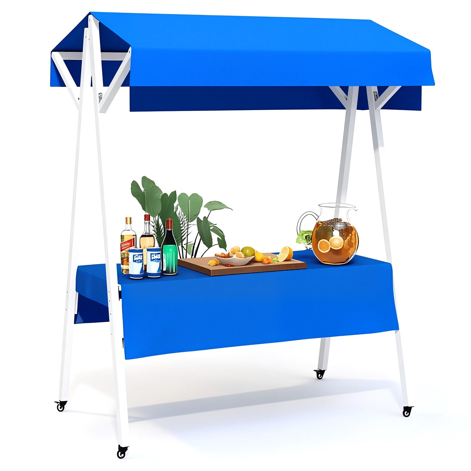 JINGSHIQIAOPL Portable Vendor Cart with Canopy and Wheels, Folding Market Stand for Farmers Markets, Craft Fairs, and Outdoor Events(Blue)
