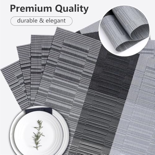 Image of GDNK Washable PVC Heat Resistant Colorful Place Mats for Kitchen Dining Table Mates Washable Heat-Resistant for Dining Table (4 Pack) (Gray)