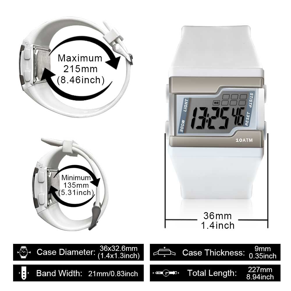 Montre Bracelet Numérique Plongée Natation 10 ATM Etanche avec Plusieurs Fonctions de Chronomètre Tour, Réveil, Calendrier et Rétroéclairage