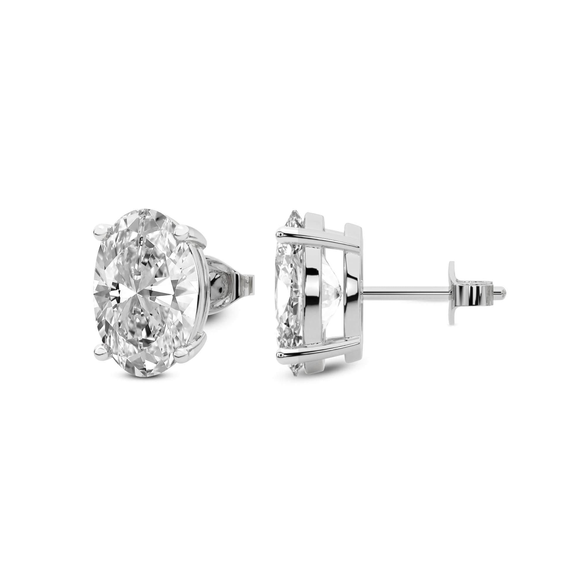 Lab Grown Diamond Solitaire Stud Earrings, Round and Oval