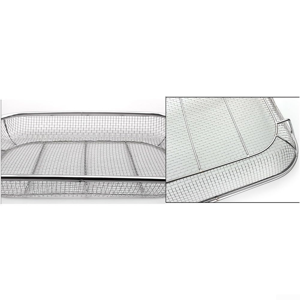 Cestino multifunzionale quadrato in acciaio inossidabile con manico, ideale per cucina e barbecue, contiene frutta e verdura, 42 5 x 28 x 10 5 cm (spazzola per la pulizia)