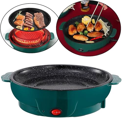 Parrillas eléctricas, versátiles parrillas eléctricas de 110 V de gran capacidad, sartén eléctrica 3 en 1 olla eléctrica para hornear para 2-4