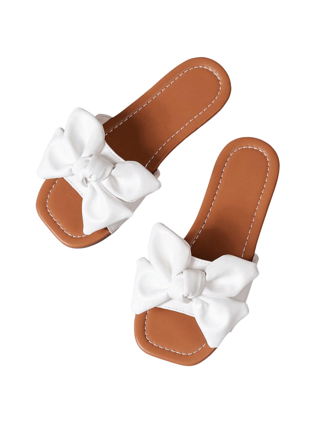 Verdusa Girl's Bows Square Toe Sandals Casual Summer Flat Sandal