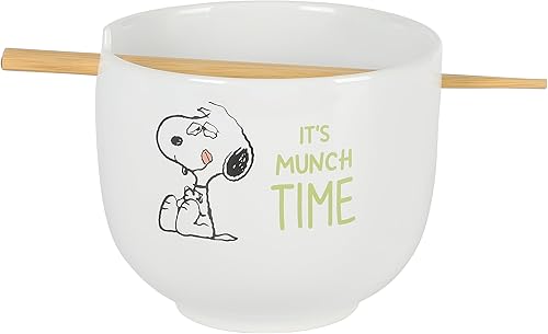 Peanuts Snoopy - Cuenco de fideos de gres con palillos de 6 pulgadas