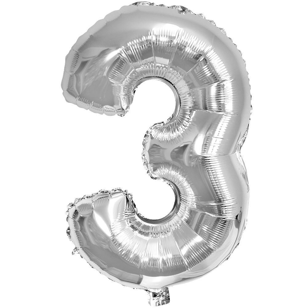 16" Silver Number 3 Foil Balloons Air Filled Self Inflating Birthday Anniversary Wedding Party Banner Decorations