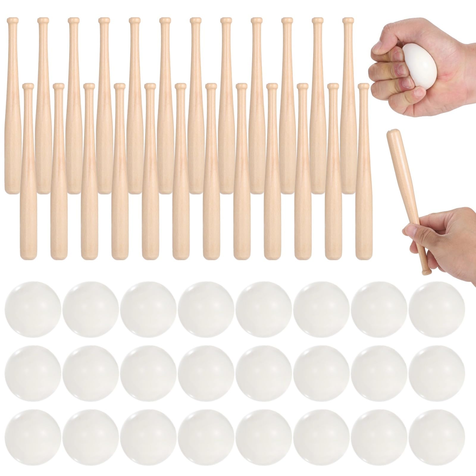 48 szt. Mini zestaw do baseballu i nietoperza, drewniane nietoperze 18 cm, 2 w piłkach z pianki PU do majsterkowania, dekoracji, imprez zespołowych i zajęć artystycznych