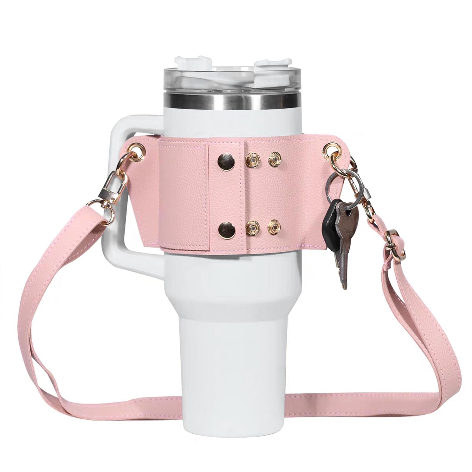 GUQIANLUTumbler Carrier with Strap, Reusable Leather Coffee Cup Holder Tumbler Carrier Water Bottle Drinks Bags with Adjustable Strap for Yeti and Stanley 30oz &40oz Tumbler