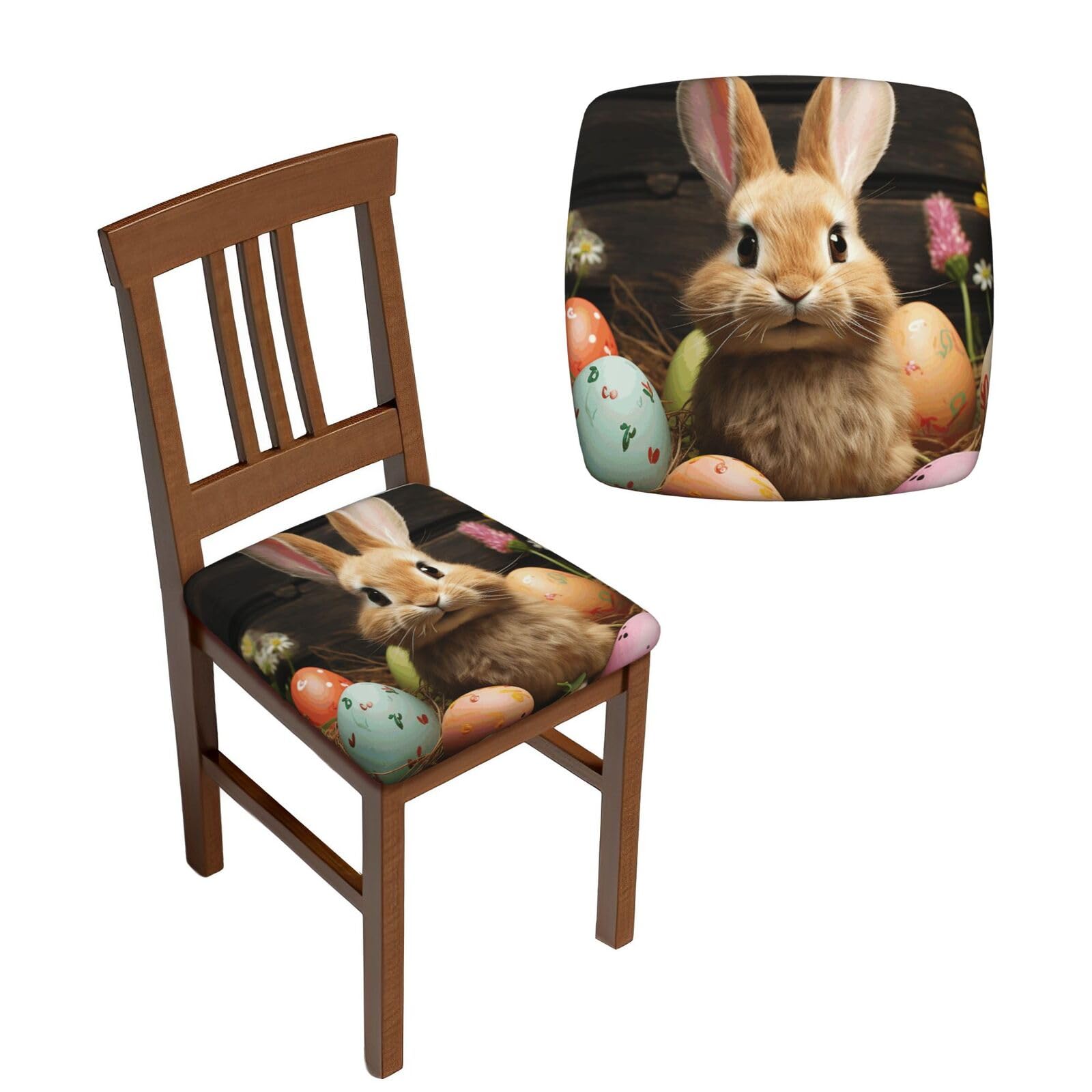 FodPand 2PCS Dining Chair Covers for Dining Room Easter Egg Bunny Chair Seat Cover Stretch Parsons Chair Slipcover Removable Washable Seat Cushion Slipcovers Cover for Kitchen Office