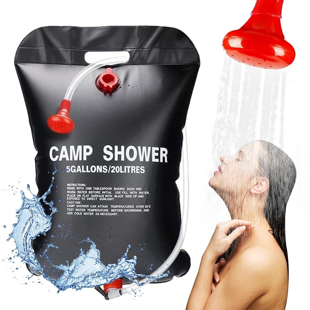 DANNEEFORSU7 Solar Camping Shower Bag, 20L Solar Shower Bag, Portable Heating Camping Shower Bag, Shower Bag for Beach Swimming Traveling Hiking Picnic Camping Backpacking Dog Garden Outdoor Shower