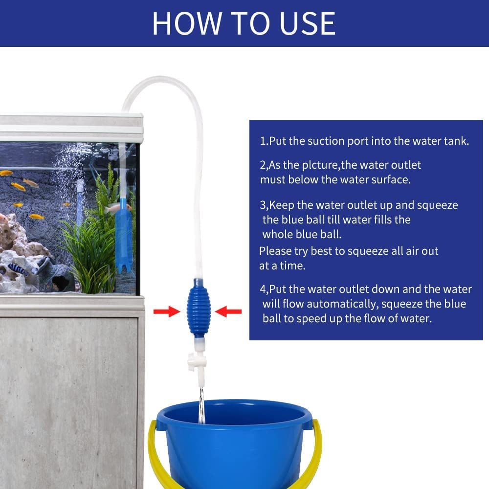 SLOCME Kit de nettoyage d'aquarium 5 en 1 avec pompe siphon à gravier - Nettoyeur manuel pour aquarium pour changement d'eau et élimination des algues