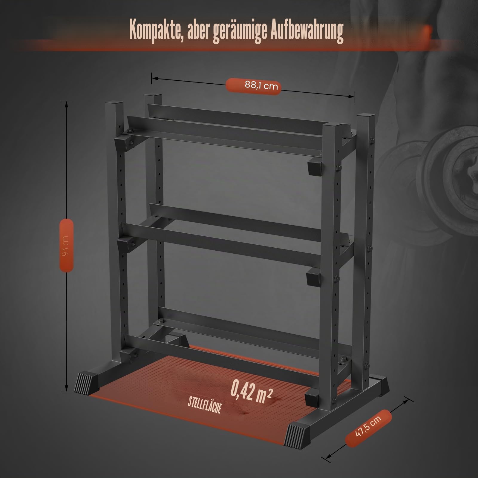 Hantelständer mit 3 Ebenen, 500 kg Kapazität, verstellbar, für das Fitnessstudio zu Hause, robuster Hantelständer für Kurzhanteln, Kugelhanteln und Hantelscheiben (nur Gestell)