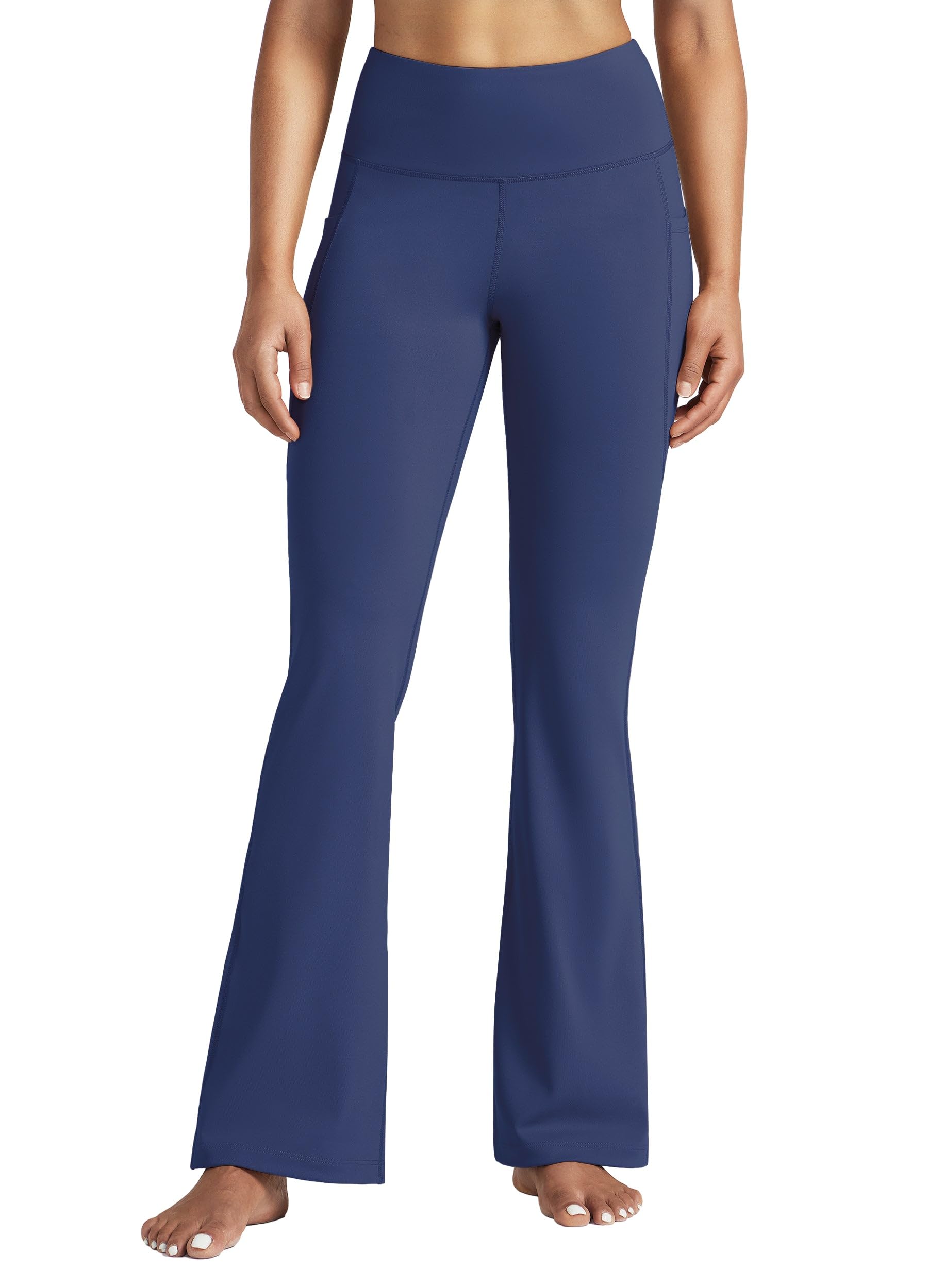 Willit Pantalones de yoga para mujer de 27, 29, 31, 33 pulgadas, acampanados, cintura alta, control de abdomen, pantalones de entrenamiento con bolsillos