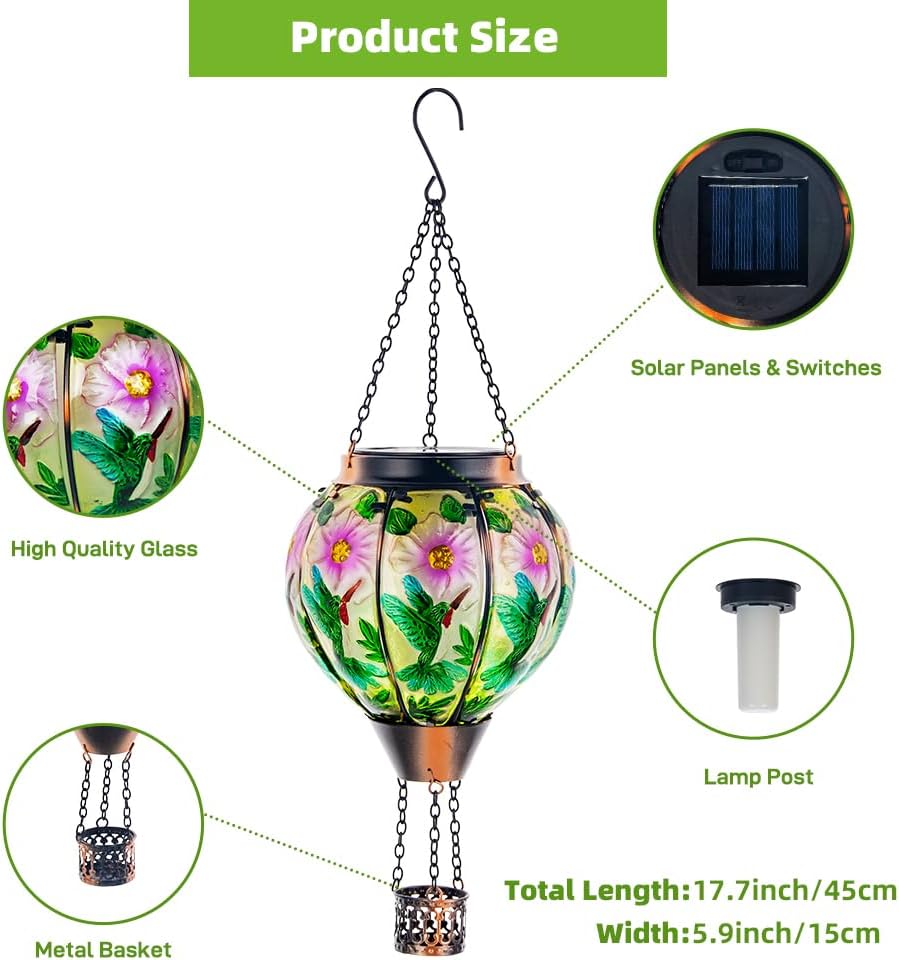 DREAMSOUL Hummingbird Hot Air Balloon Solar Lantern + Flag Hot Air Balloon Solar Lantern, for Patio Yard Tree Decor
