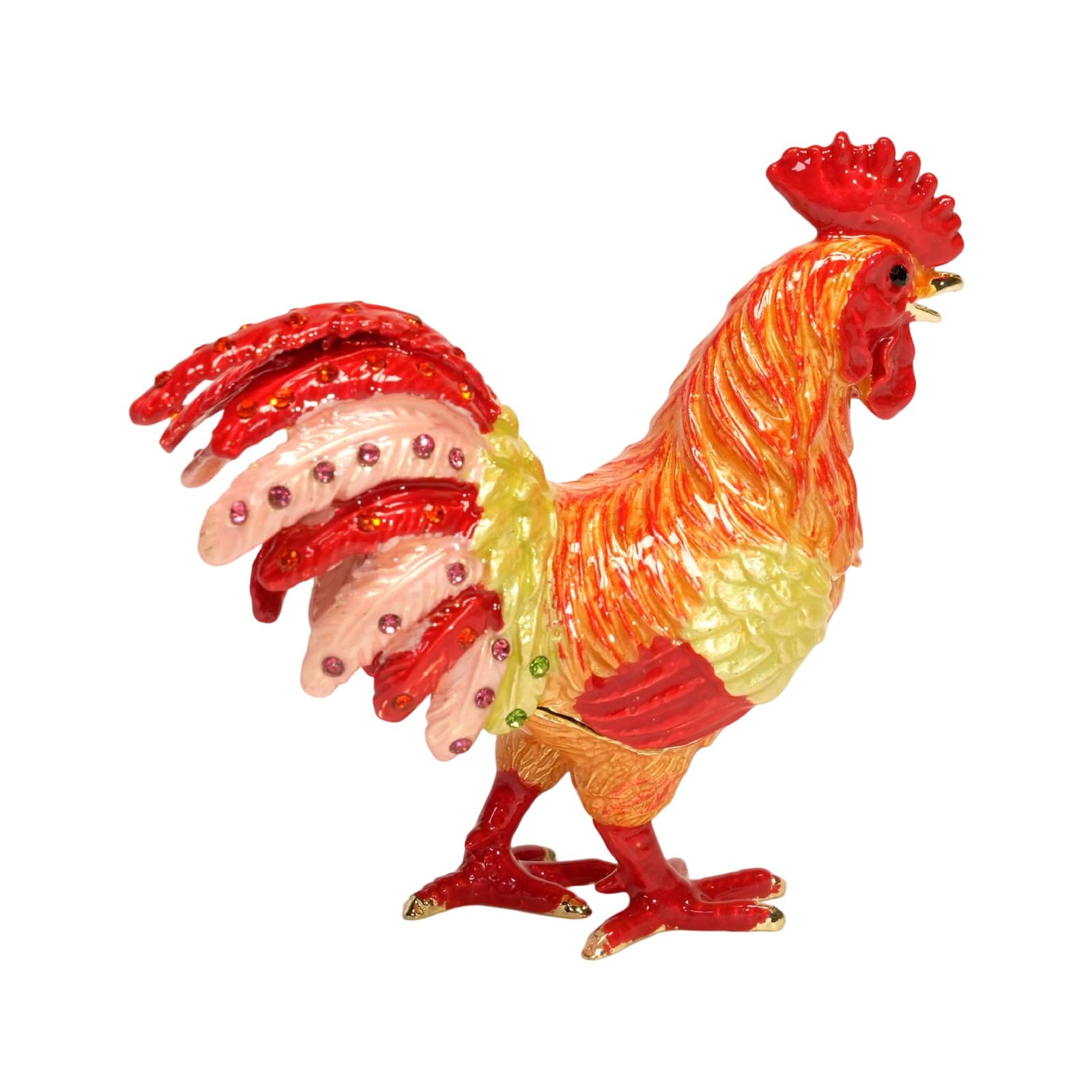Rooster Display Box for Jewelry Storage with Alloy Hinged Case, Painted Finish and Vanity, Desk or Shelf Decor Rooster Trinket Box Painted Jewelry Holder Vanity Dresser Tabletop Decor Earring Necklace