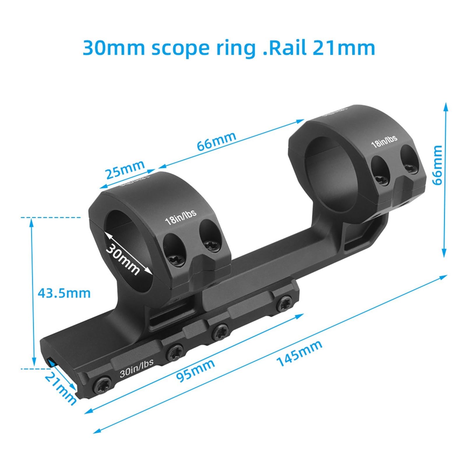 Supports De Lunette en Porte-à-Faux, Montures De Lunette Monobloc À Double Anneau Décalé Picatinny 21 Mm, Support Décalé Étendu en Alliage D'aluminium(30mm Ring)