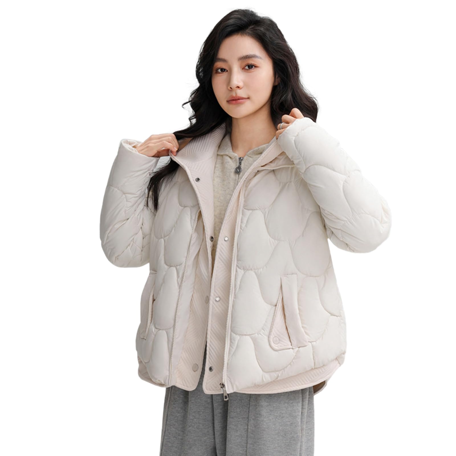 bryqrvy Women's Down Jacket, Down Coat, Short Length, Hooded, Padded, Outerwear, Coat, Cold Protection, Autumn, Winter, Women’s Coat, Warm, Volume, Hooded, Pockets, Windproof, Thick, Casual Coat, Work or-picture-38