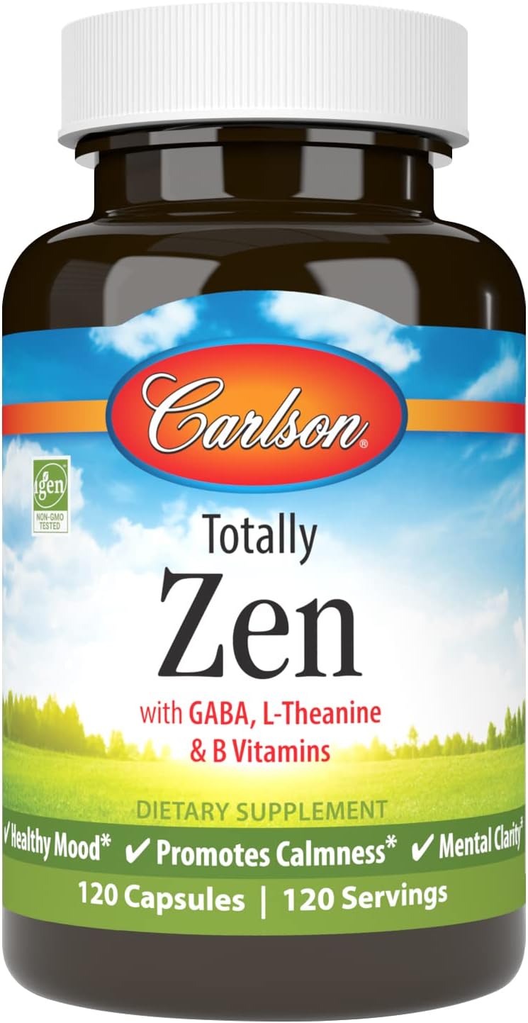 Carlson - Totally Zen, GABA, L-Theanine & B Vitamins, Healthy Mood, Promotes Calmness & Mental Clarity, 120 Capsules