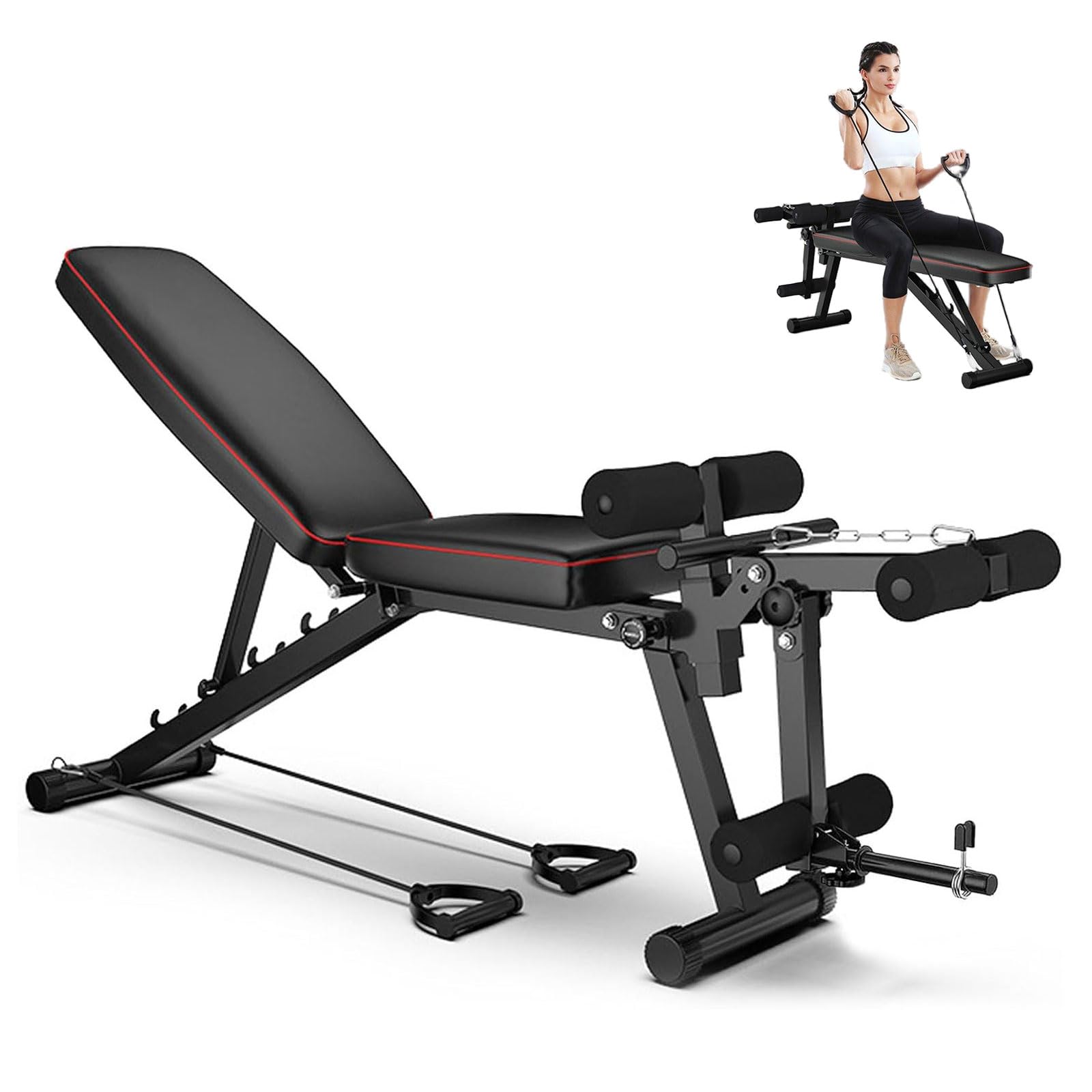 Banco Musculación Multifuncional, Banco de Pesas, Banco Gimnasio Ajustables, Banco Inclinado y Banco Plano para Levantar Pesas, Entrenamiento Abdominal y FitnessBlack,48 * 162 * 111CM