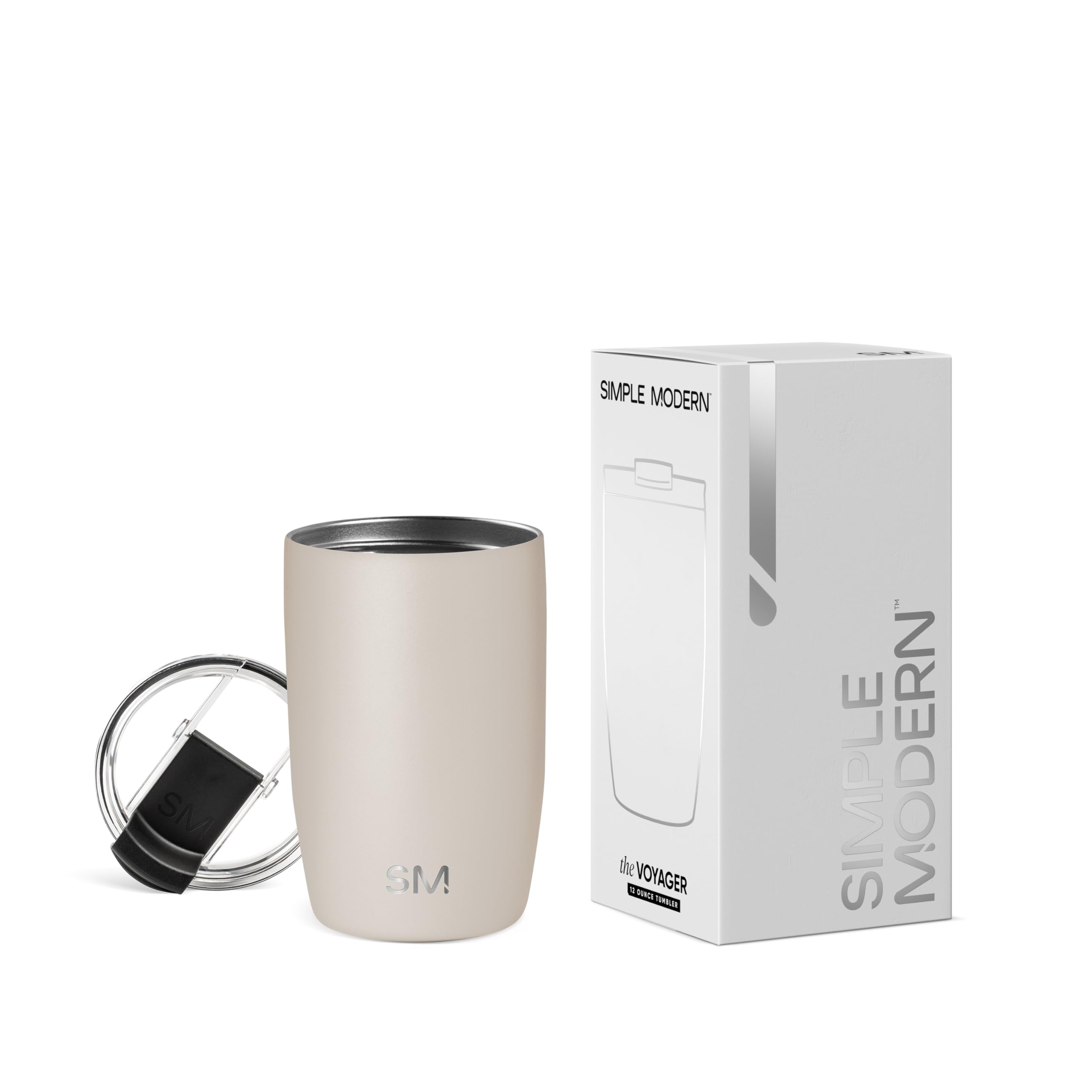 Simple Modern Travel Coffee Mug Tumbler with Flip Lid | Reusable Insulated Stainless Steel Cold Brew Iced Coffee Cup Thermos | Gifts for Women Men Him Her | Voyager Collection | 12oz | Almond Birch