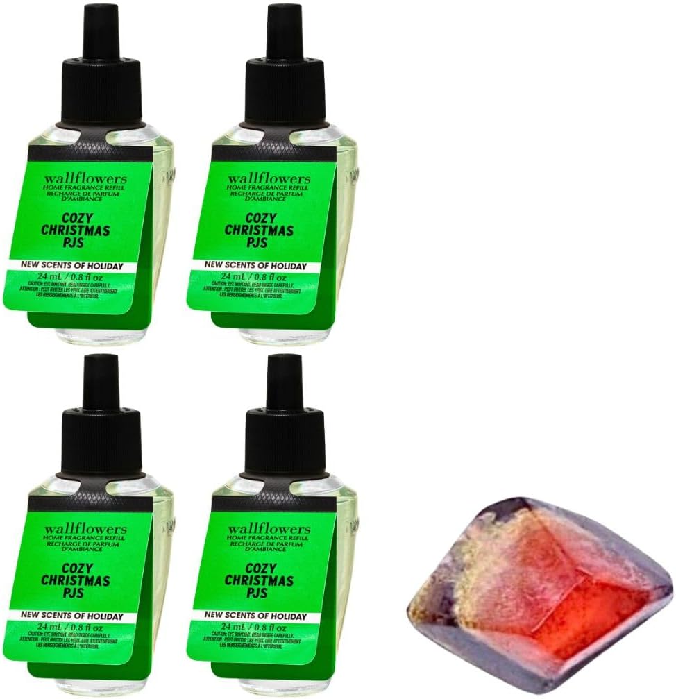 Cozy Christmas PJS - White Barn Bath/Body - 4 Pack Wallflowers Home Fragrance Refills 0.8 fl oz / 24 mL and Stone Soap Natural (Packaging May Vary).