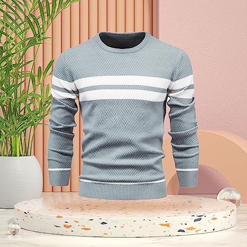 Mens Striped Pullover Sweater Unisex Crewneck Contrast Color Slim Fit Winter Thermal Knitted Sweaters2