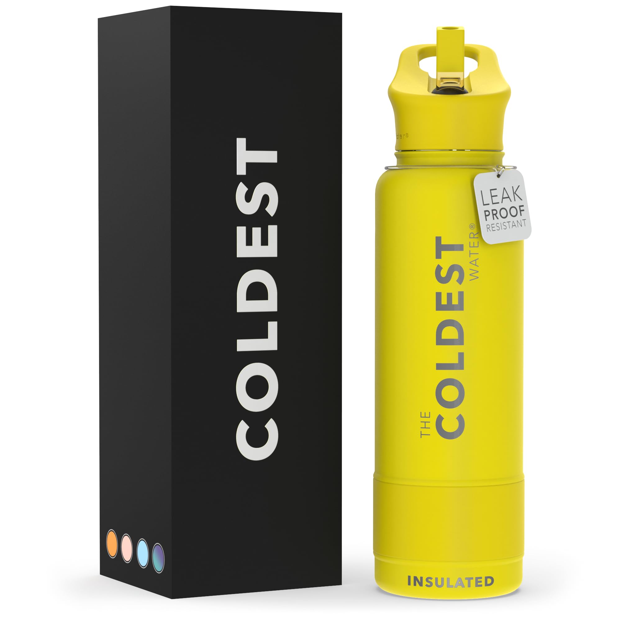 Coldest Insulated Water Bottle with Straw Lid - Stainless Steel Metal Insulated Bottle for Men & Women (Solar Yellow, 40 oz) โ image 1