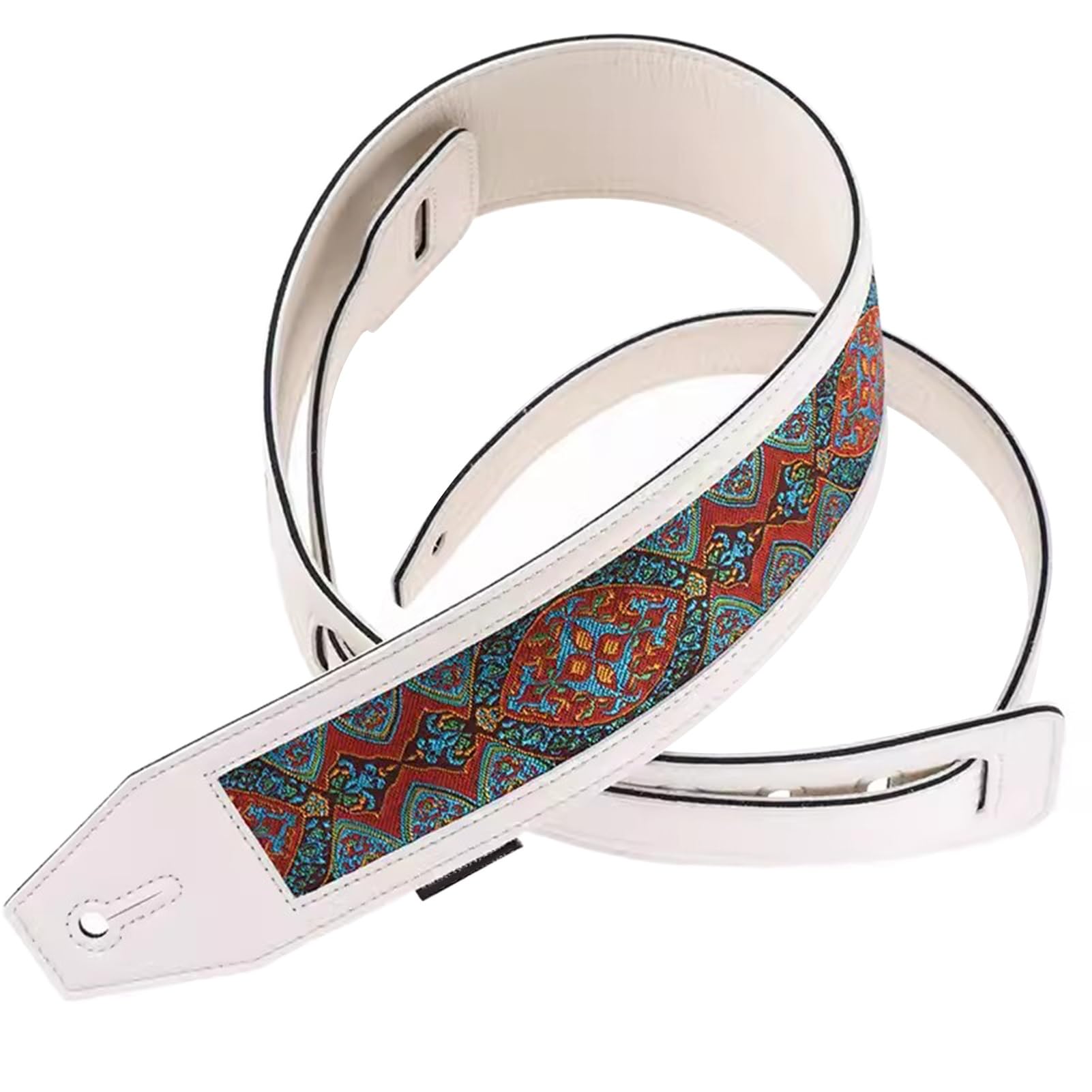 Guitar Strap Żakardowy haftowany regulowany pasek na ramię ze skórzanymi końcówkami do gitary basowej, akustycznej i elektrycznej(Multi-colored 6)