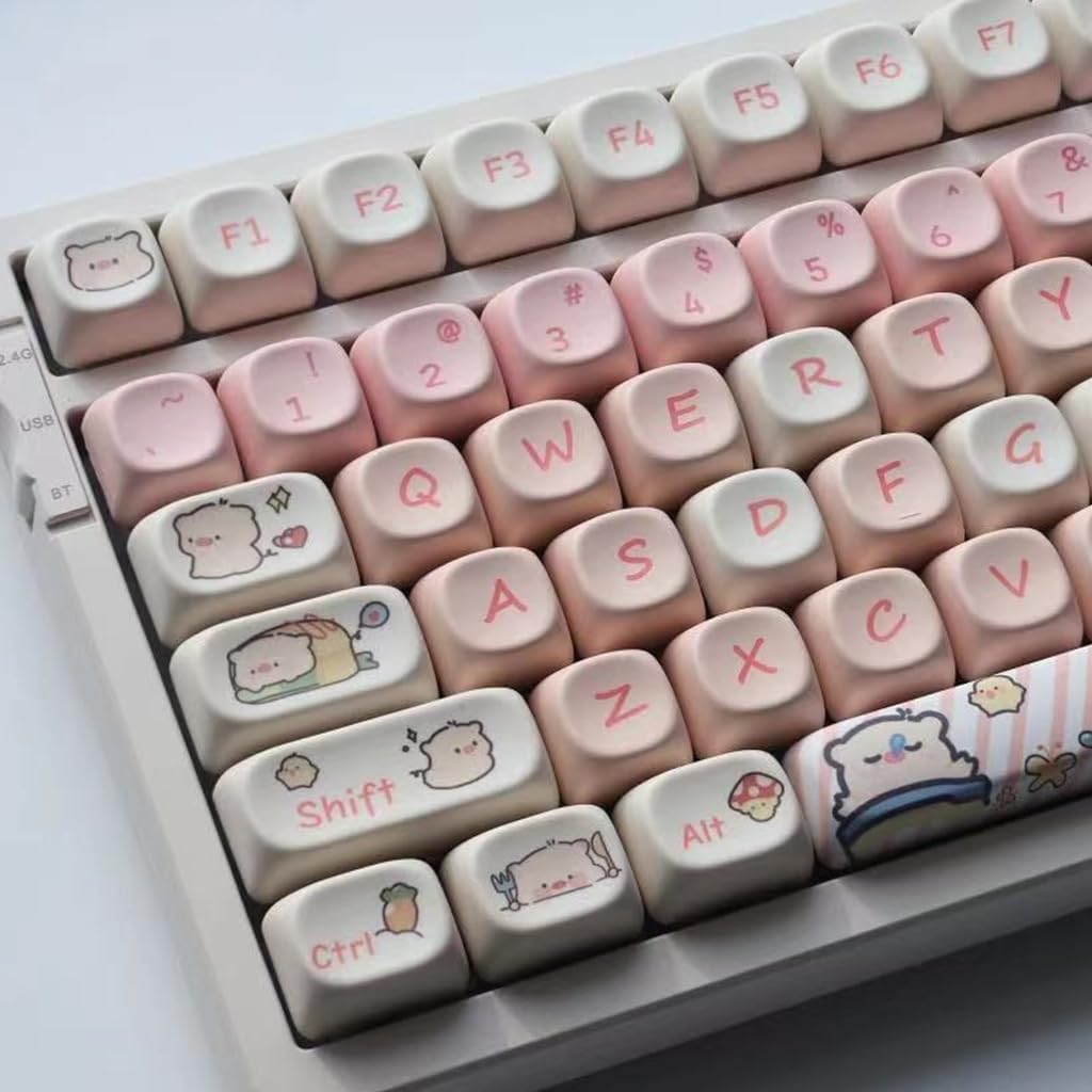 118 Keycaps PBT MOA Profile Standard Sublimation Process Pink Pig Themed Keycaps