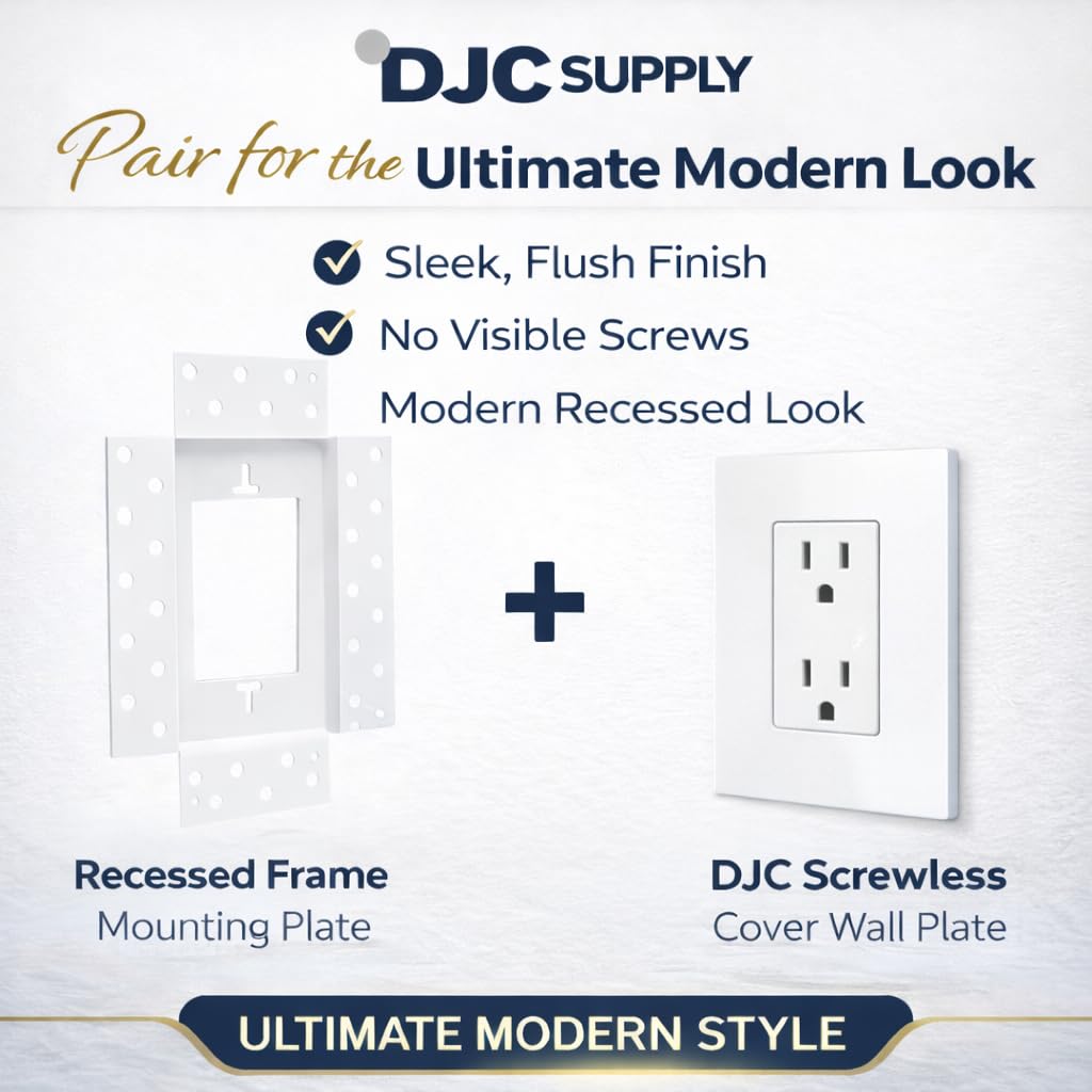 2 Gang Trimless recessed plaster-in receptacle frame mount, Rolled steel satin white powder coat finish, Ultra modern seamless look. Upgrade your space! (5 Pack)