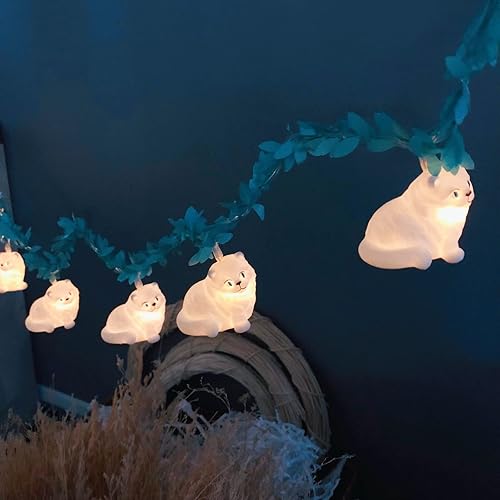 Sezrgiu Guirnalda de luces blancas de gato persa enchufable con adorno de animales, luces LED de hadas de gato, farol de gato, luces navideñas (20