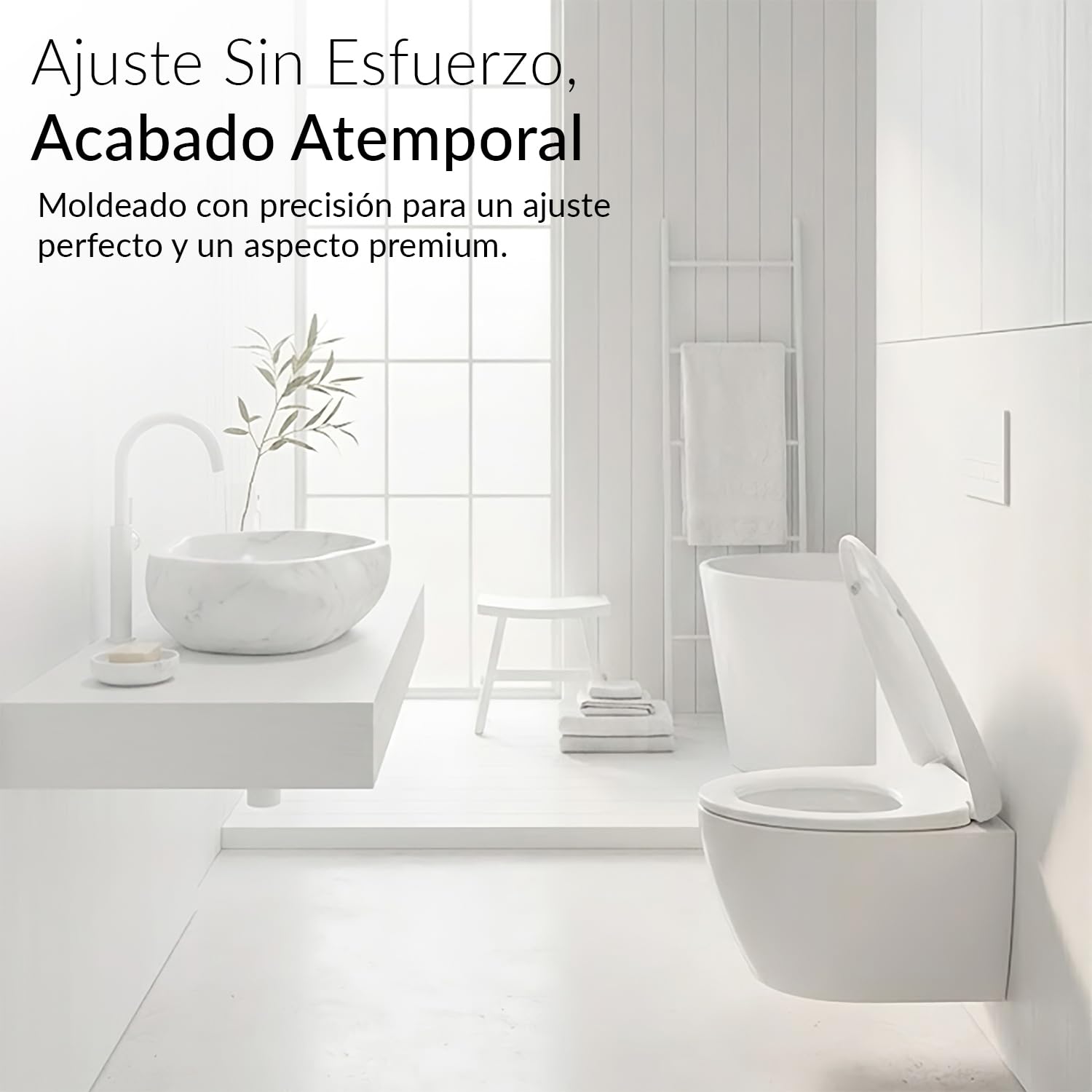 Tapa WC Universal Forma Ovalada Blanca con Cierre Amortiguado, Asiento Inodoro Blanco con Bisagras Desmontables, Tapadera WC Compatible con Inodoros Forma O