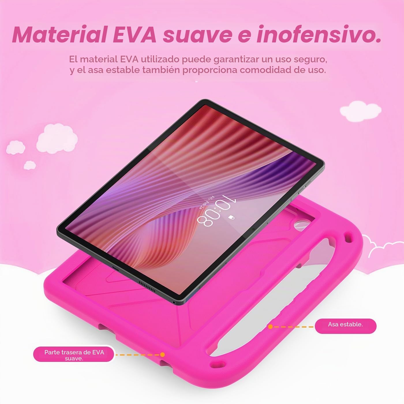 Funda Infantil para Lenovo Tab Tablet 10.1 Pulgadas 2025 (TB-311FU/TB-311XU), Ligera a Prueba de Golpes, con asa Infantil y Correa para el Hombro, Magenta