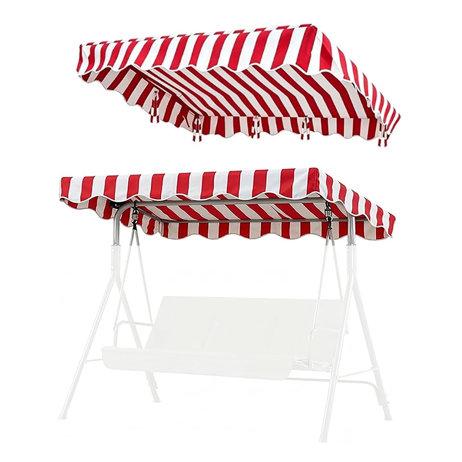 YCXHGK Striped Porch Swings Top Cover, Garden Swing Chair Top Cover Shade Fabric, Outdoor Waterproof Swing Canopy Replacement for Park(Red,213x122cm/83.9x48.0in)
