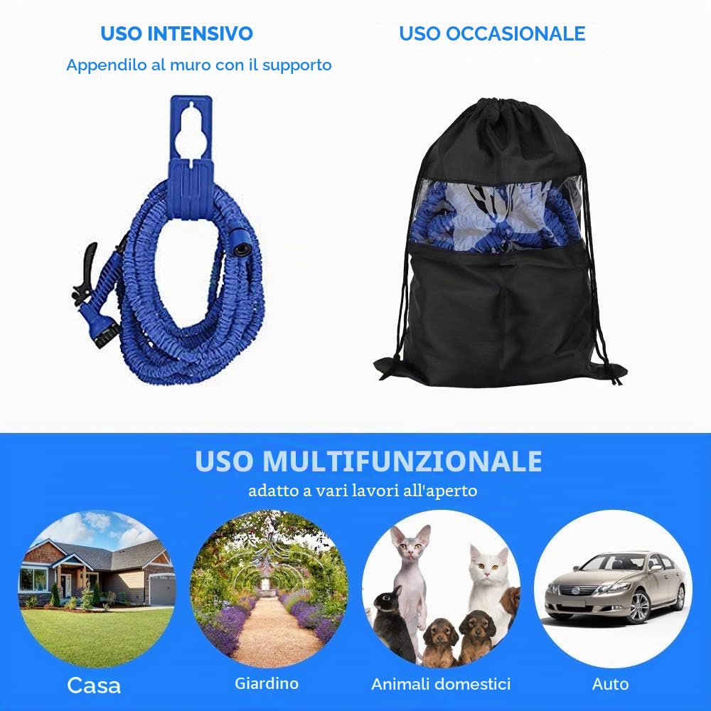BABADU Tubo da giardino espandibile da 100 m, flessibile espandibile con raccordi da 3/4", 1/2", tubo da giardino con ugello spray a 7 funzioni.