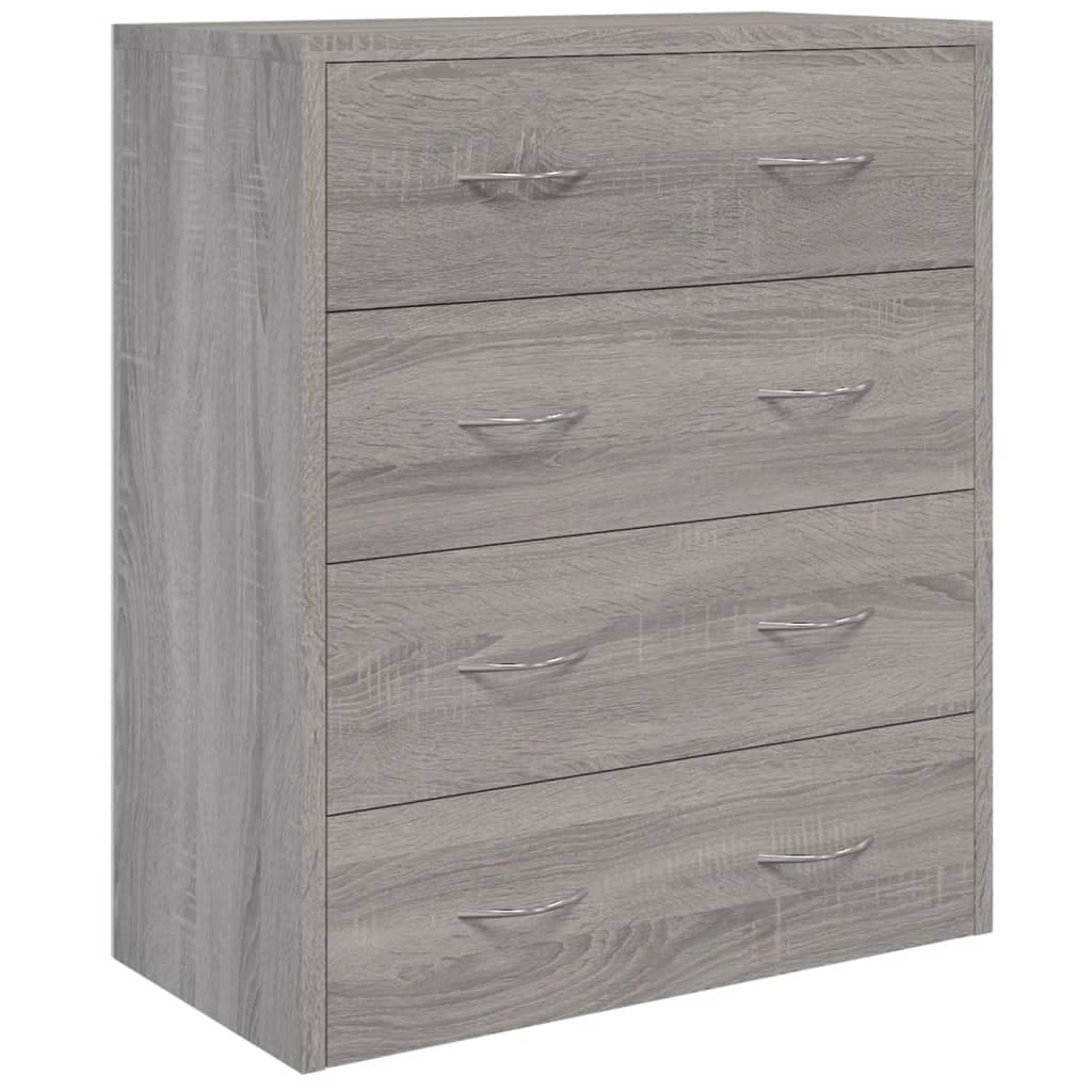 Credenza con 4 Cassetti 60x30,5x71 cm Grigio sonoma，Madia Soggiorno Moderna，Mobile Bar Per Casa Salotto