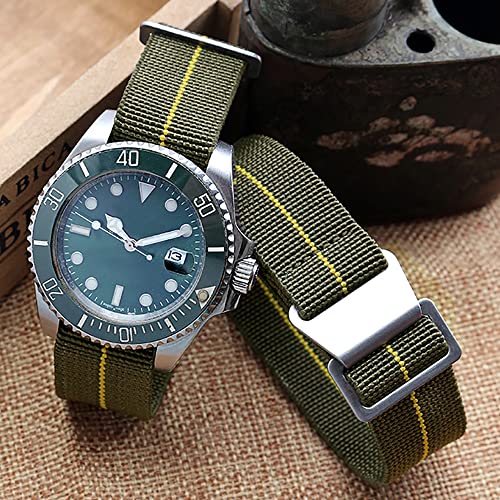 Nice Pies Man's French Troops Military Parachute Watchband Special Elastic Fabric Nylon Canvas Strap Hook Buckle 20/21/22Mm Multiple Color Options (21Mm, 2 Green+Yellow) #TOP7