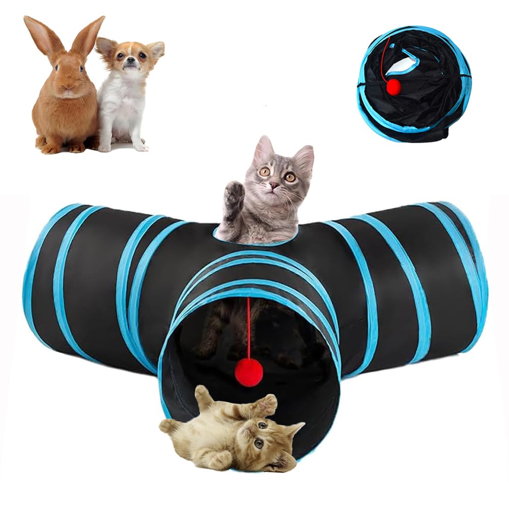 Mabaytir 3-Way Collapsible Cat Tunnel Tube Toy Black Blue — image 1