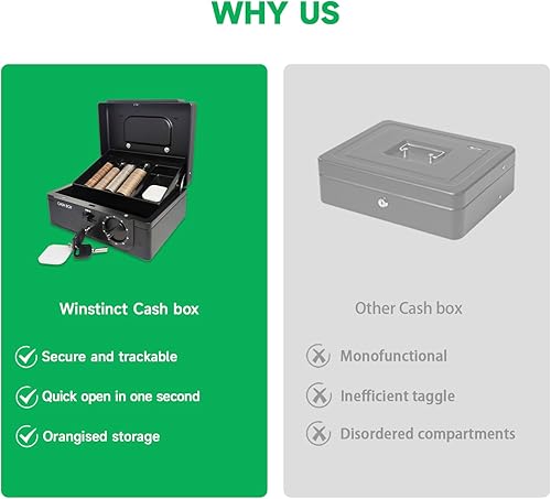 Miniatura 4 de Caja de efectivo con cerradura, con sistema de seguimiento y doble bloqueo, caja de dinero con bandeja de efectivo, caja fuerte con llave, bolsa de