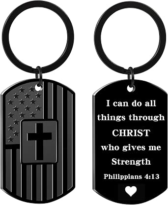 Christian Gifts for Men Boys, Bible Verse Dog Tag Cross Keychain for Birthday Christmas, First Communion Baptism Gifts