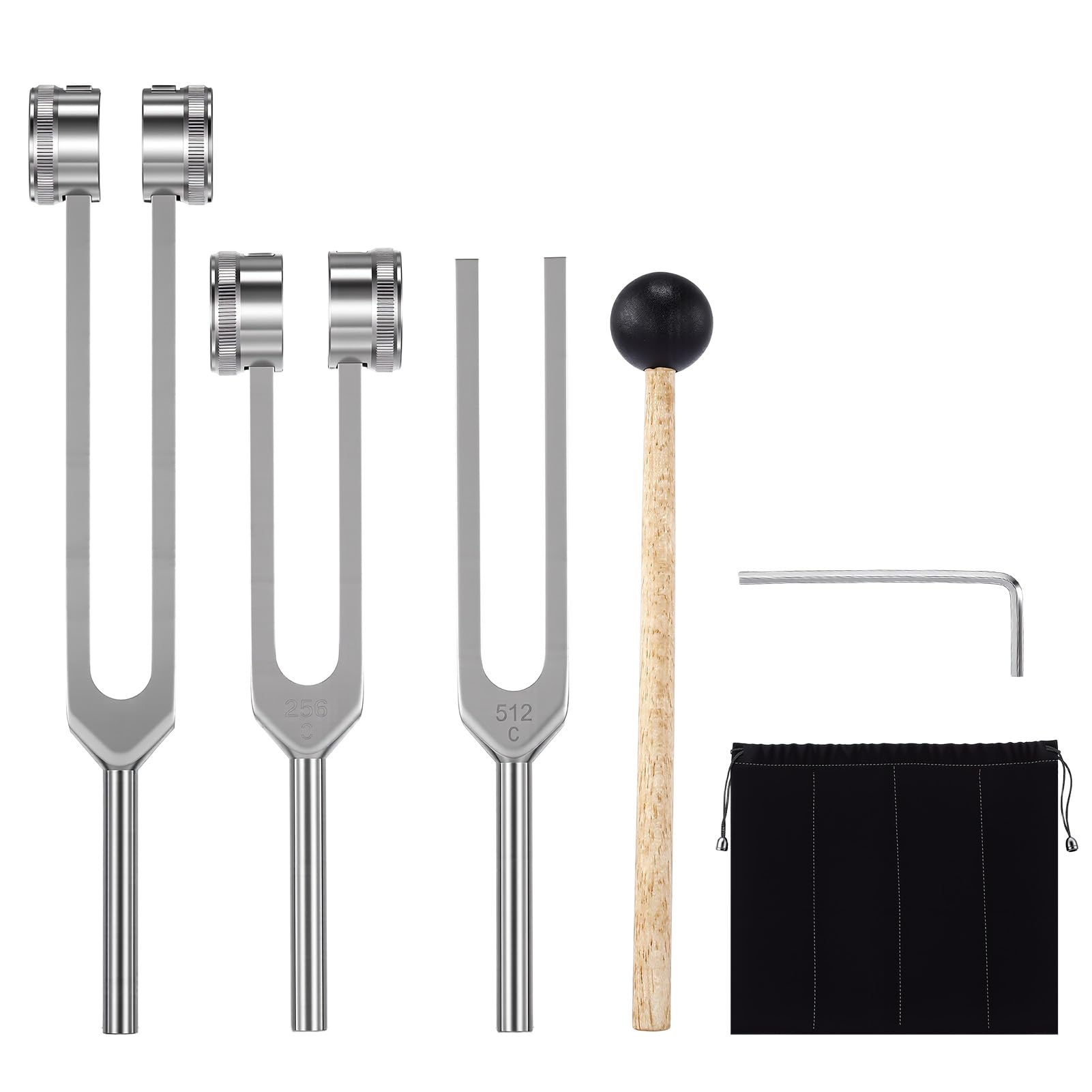 Tuning Forks for Healing, Tuning Fork Set (128hz, 256hz, 512hz) of 3, 128 Hz Healing Instrument with Reflex Hammer and Storage Bag, Sound Healing Instruments for Chakra Medical Sound Therapy Yoga