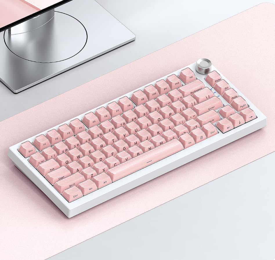 Image of 136 Keys Crystal Pudding Keycaps, OEM Profile Side Printed Keycaps Set, ABS+PC Double Shot for MX Switches Mechanical Keyboard(Pink)
