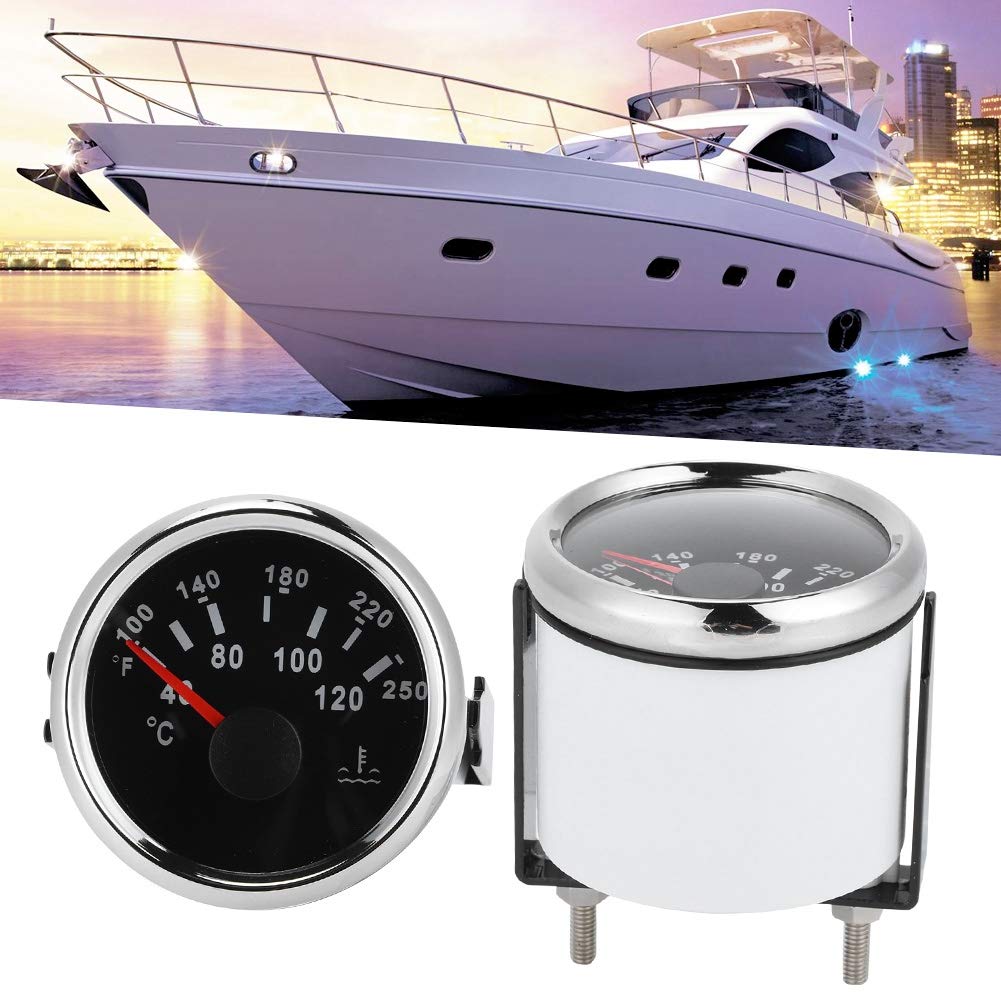 FastUU Medidor de Temperatura del Agua, 52 mm / 2 Pulgadas Medidor de Temperatura del Agua para Barcos a Prueba de Agua, Medidor de Temperatura del Agua del Motor Marino para Barcos, RV(Esfera Negra)