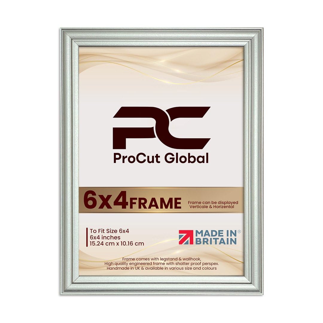 Procut Global 6X4 Silver Picture Frames - Classic Wooden Photo Frame with Shatterproof Perspex for Wall or Tabletop - Perfect for Posters, Certificates & Prints - Sizes & Colors Available