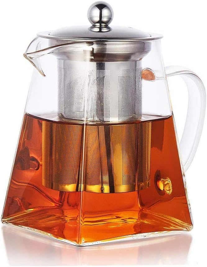 PluieSoleil Square Glass Teapot with Infuser, 750 ml Borosilicate Tea Pot for Loose Tea, Clear Leaf Teapot with Strainer for Microwavable and Stovetop