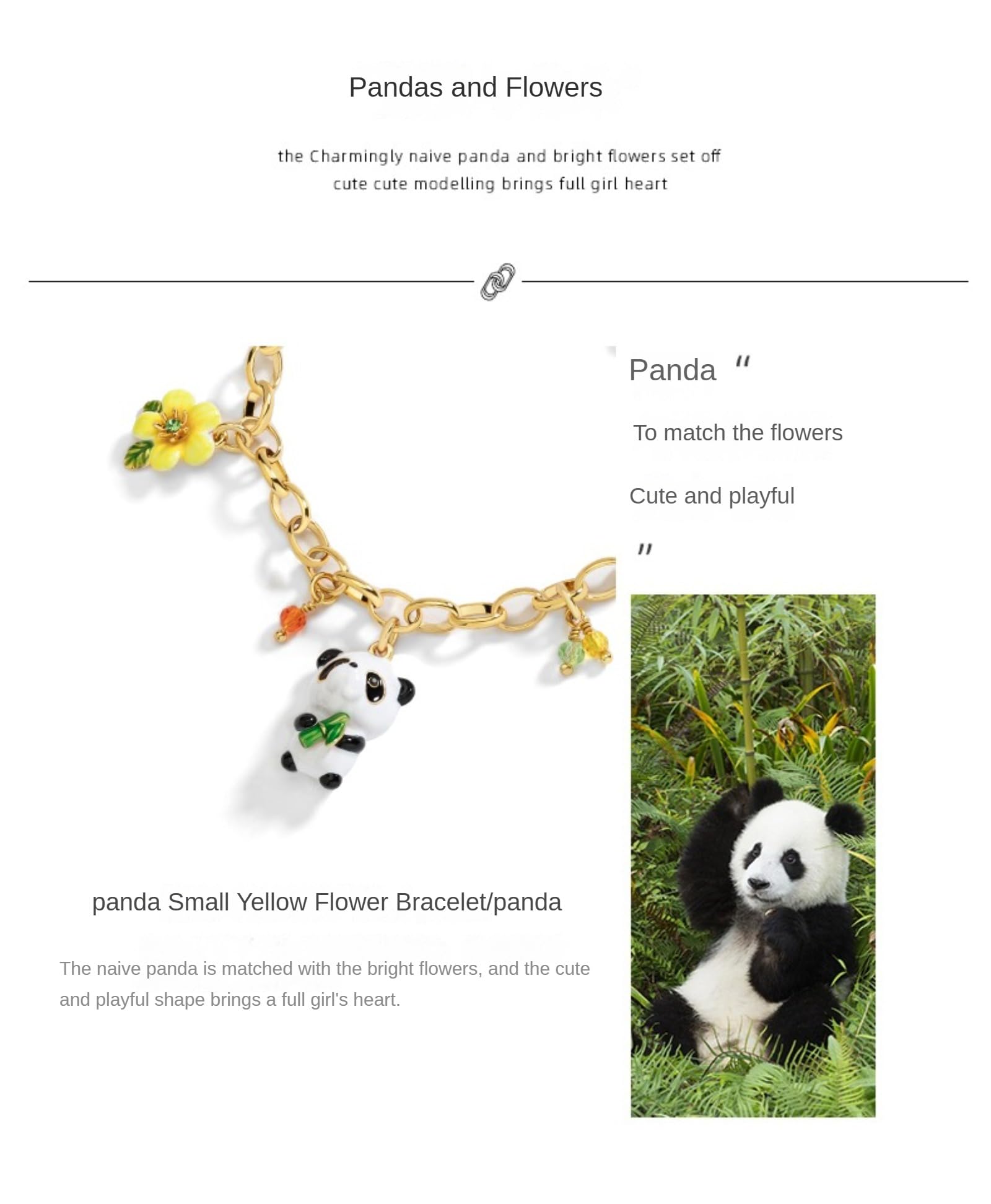 Girls' Jewelry, Cute Panda Bracelet, Women's 3D Animal Faience Flower Hand Accessories, prezent urodzinowy, prezent na wymianę, Mittelgroße, Miedź, Bez kamieni szlachetnych