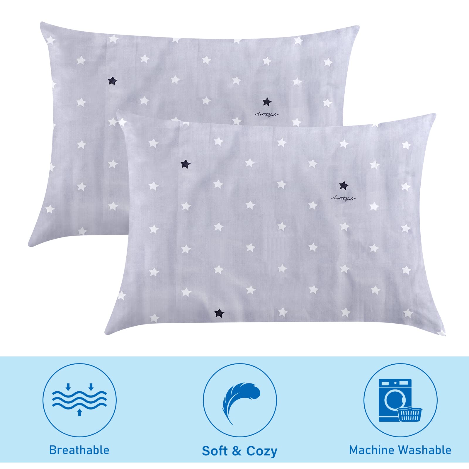 Vegena 2 Piezas Funda de Almohada de 40 x 60 cm, Fundas de Almohada para Niños, Funda de Almohada para Bebé de Algodón Suave y Transpirable, con Cierre de Sobre para Niños y Niñas